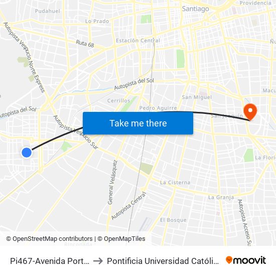 Pi467-Avenida Portales / Esq. San Lorenzo to Pontificia Universidad Católica De Chile - Campus San Joaquín map