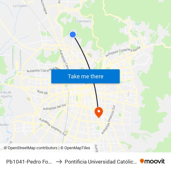 Pb1041-Pedro Fontova / Esq. El Carmen to Pontificia Universidad Católica De Chile - Campus San Joaquín map