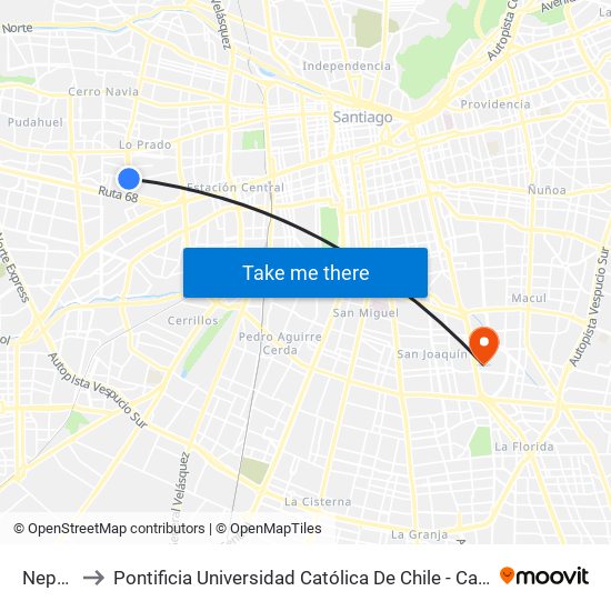 Neptuno to Pontificia Universidad Católica De Chile - Campus San Joaquín map