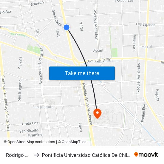 Rodrigo De Araya to Pontificia Universidad Católica De Chile - Campus San Joaquín map