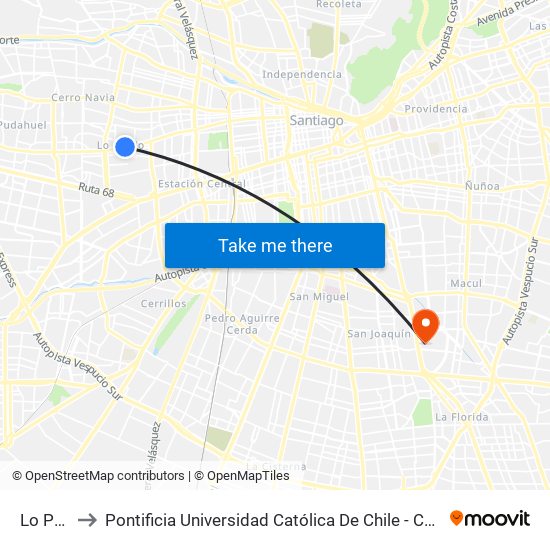 Lo Prado to Pontificia Universidad Católica De Chile - Campus San Joaquín map