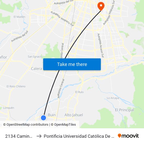 2134 Camino Buin Maipo to Pontificia Universidad Católica De Chile - Campus San Joaquín map