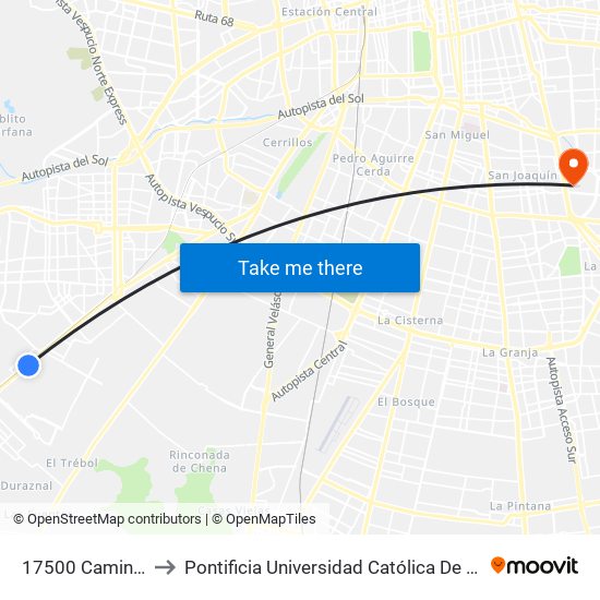 17500 Camino A Melipilla to Pontificia Universidad Católica De Chile - Campus San Joaquín map