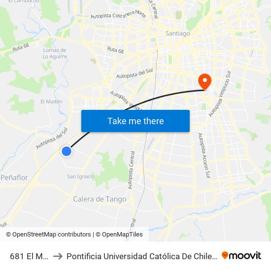 681 El Manzano to Pontificia Universidad Católica De Chile - Campus San Joaquín map