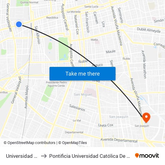 Universidad De Santiago to Pontificia Universidad Católica De Chile - Campus San Joaquín map