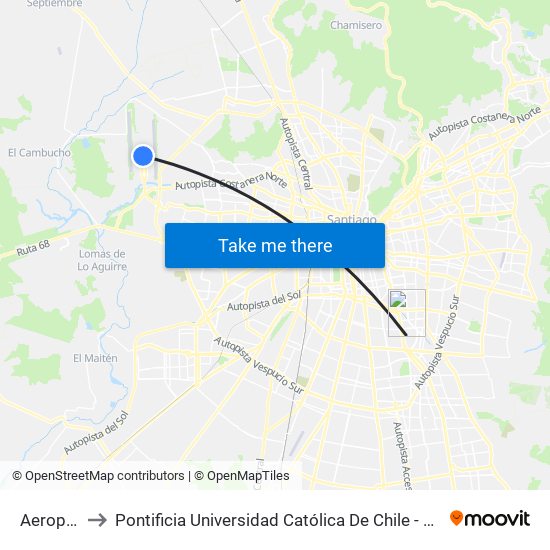 Aeropuerto to Pontificia Universidad Católica De Chile - Campus San Joaquín map