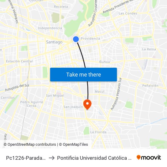 Pc1226-Parada 7 / (M) Salvador to Pontificia Universidad Católica De Chile - Campus San Joaquín map
