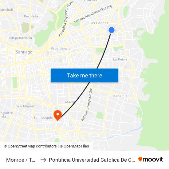 Monroe / Tomás Moro to Pontificia Universidad Católica De Chile - Campus San Joaquín map