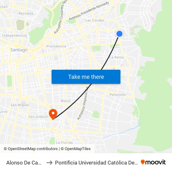 Alonso De Camargo / Visviri to Pontificia Universidad Católica De Chile - Campus San Joaquín map