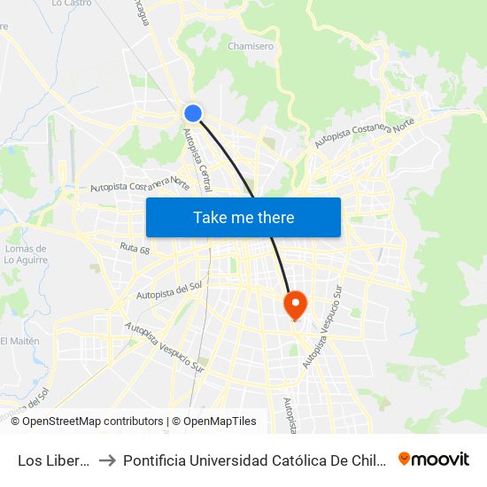 Los Libertadores to Pontificia Universidad Católica De Chile - Campus San Joaquín map