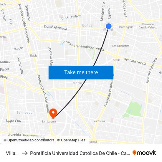 Villa Frei to Pontificia Universidad Católica De Chile - Campus San Joaquín map