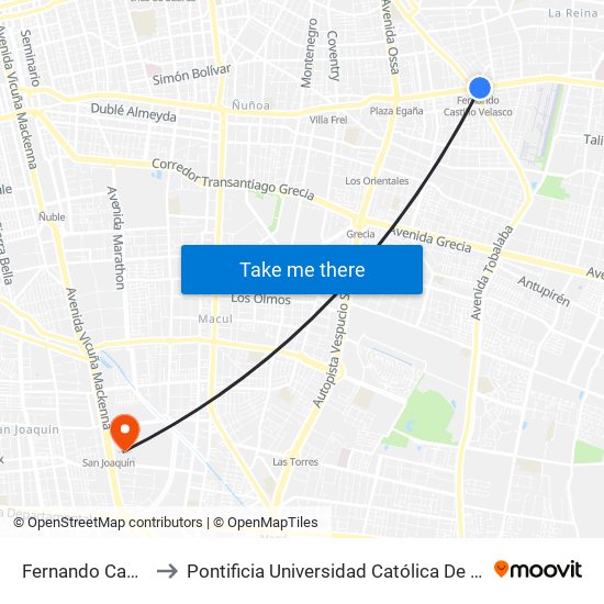 Fernando Castillo Velasco to Pontificia Universidad Católica De Chile - Campus San Joaquín map