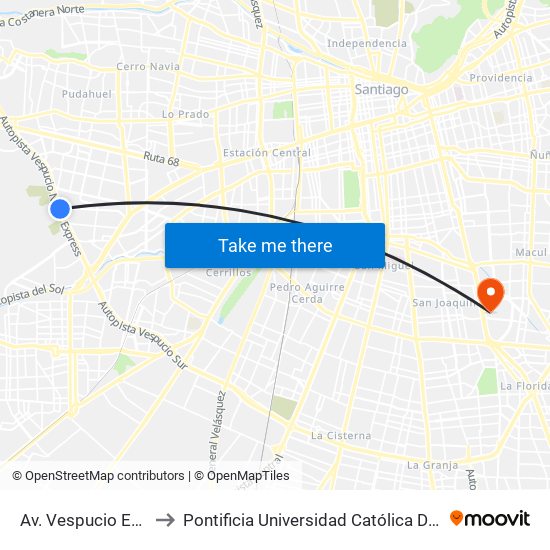 Av. Vespucio Esq. El Descanso to Pontificia Universidad Católica De Chile - Campus San Joaquín map