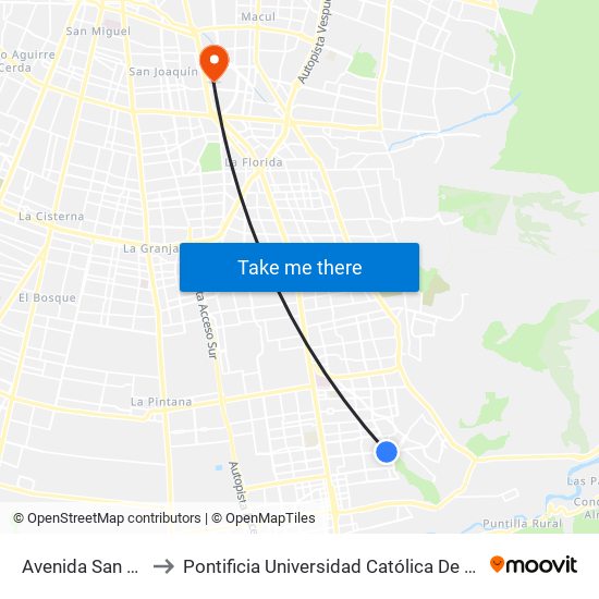 Avenida San Carlos, 1505 to Pontificia Universidad Católica De Chile - Campus San Joaquín map