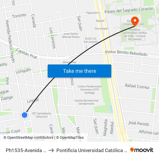 Ph1535-Avenida Haydn / Esq. Llico to Pontificia Universidad Católica De Chile - Campus San Joaquín map
