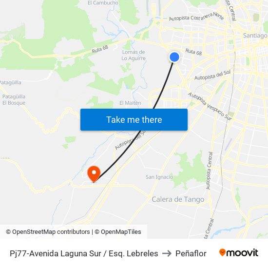 Pj77-Avenida Laguna Sur / Esq. Lebreles to Peñaflor map