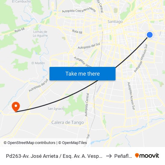 Pd263-Av. José Arrieta / Esq. Av. A. Vespucio to Peñaflor map