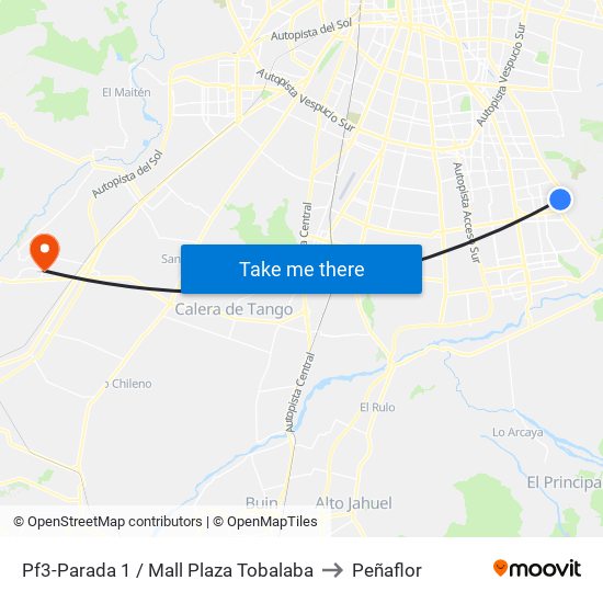 Pf3-Parada 1 / Mall Plaza Tobalaba to Peñaflor map