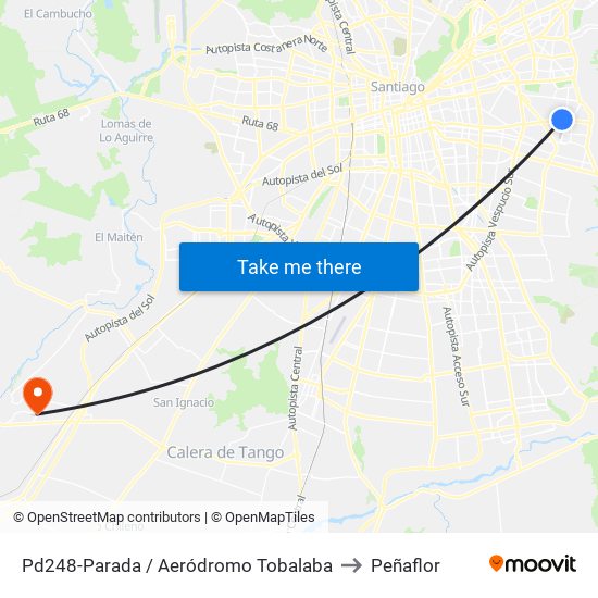 Pd248-Parada / Aeródromo Tobalaba to Peñaflor map