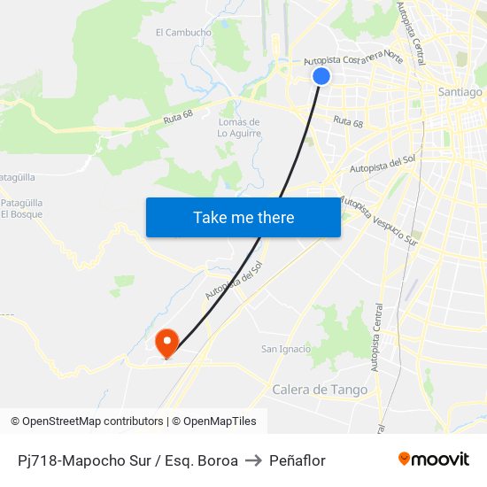 Pj718-Mapocho Sur / Esq. Boroa to Peñaflor map