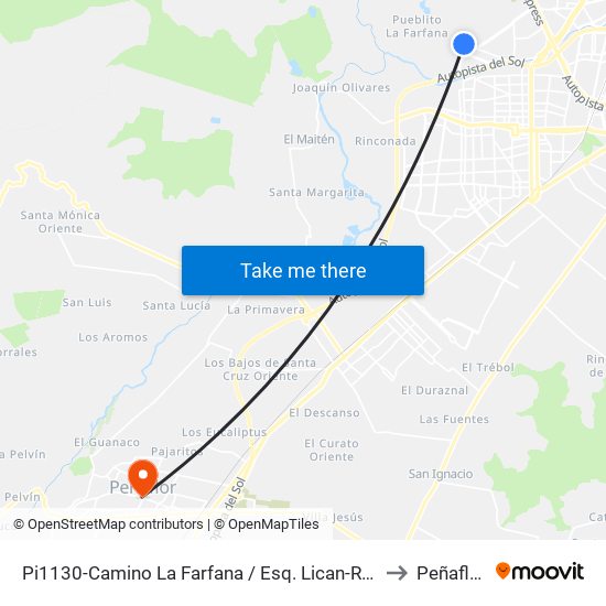 Pi1130-Camino La Farfana / Esq. Lican-Ray to Peñaflor map