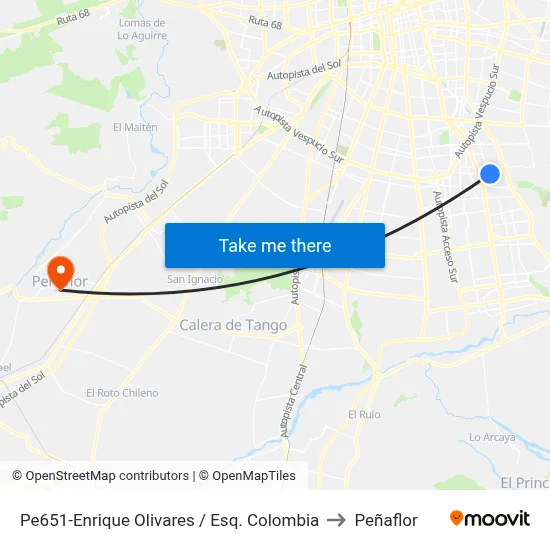 Pe651-Enrique Olivares / Esq. Colombia to Peñaflor map
