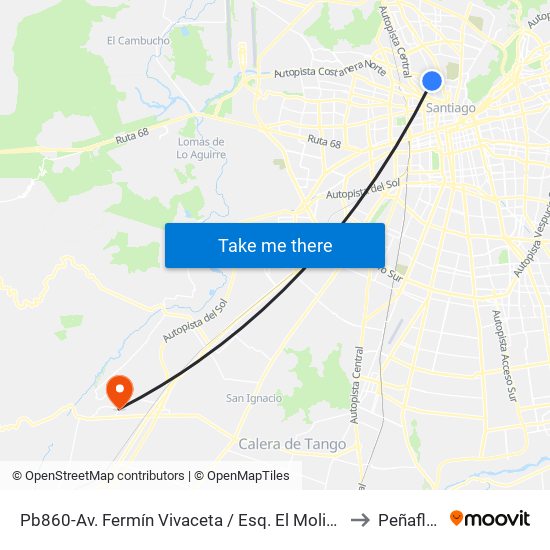 Pb860-Av. Fermín Vivaceta / Esq. El Molino to Peñaflor map