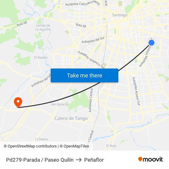 Pd279-Parada / Paseo Quilín to Peñaflor map