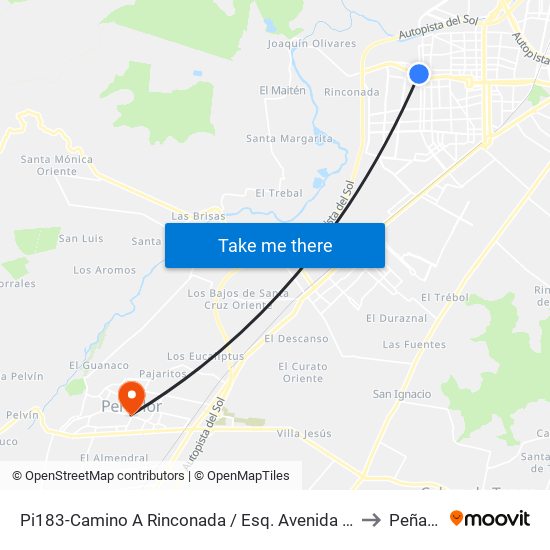 Pi183-Camino A Rinconada / Esq. Avenida 3 Poniente to Peñaflor map
