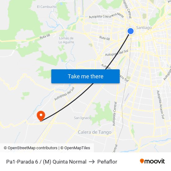 Pa1-Parada 6 / (M) Quinta Normal to Peñaflor map
