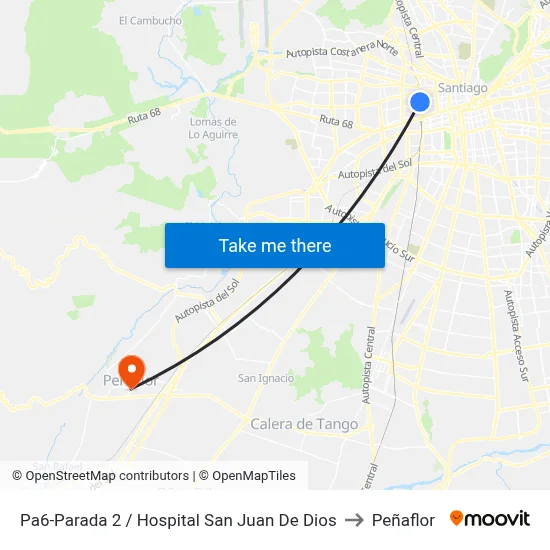 Pa6-Parada 2 / Hospital San Juan De Dios to Peñaflor map