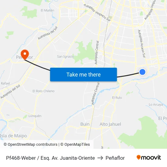 Pf468-Weber / Esq. Av. Juanita-Oriente to Peñaflor map