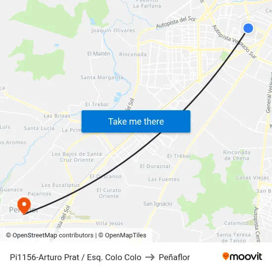 Pi1156-Arturo Prat / Esq. Colo Colo to Peñaflor map