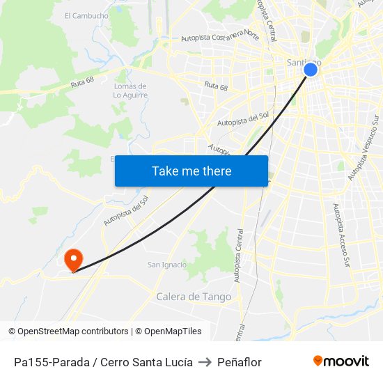 Pa155-Parada / Cerro Santa Lucía to Peñaflor map