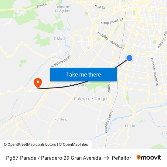 Pg57-Parada / Paradero 29 Gran Avenida to Peñaflor map
