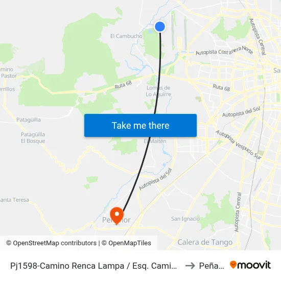 Pj1598-Camino Renca Lampa / Esq. Camino El Estero to Peñaflor map