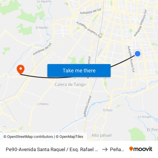 Pe90-Avenida Santa Raquel / Esq. Rafael Matus to Peñaflor map