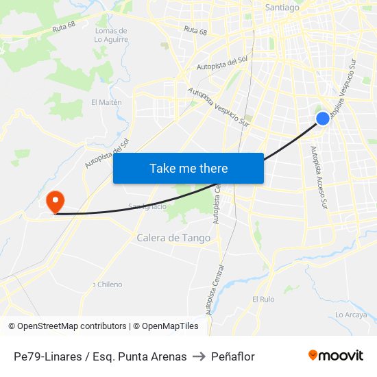 Pe79-Linares / Esq. Punta Arenas to Peñaflor map