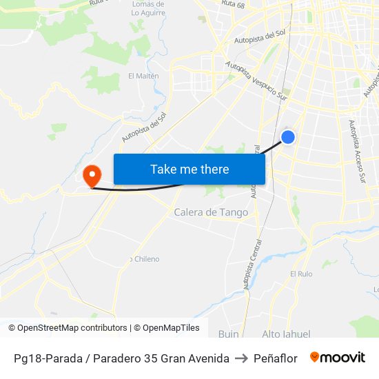 Pg18-Parada / Paradero 35 Gran Avenida to Peñaflor map