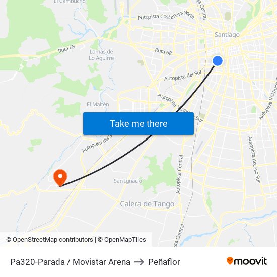 Pa320-Parada / Movistar Arena to Peñaflor map