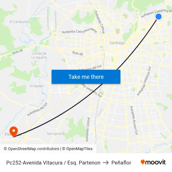 Pc252-Avenida Vitacura / Esq. Partenon to Peñaflor map