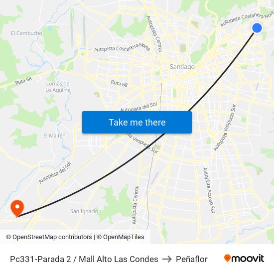 Pc331-Parada 2 / Mall Alto Las Condes to Peñaflor map