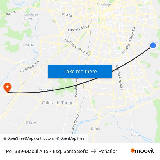 Pe1389-Macul Alto / Esq. Santa Sofía to Peñaflor map