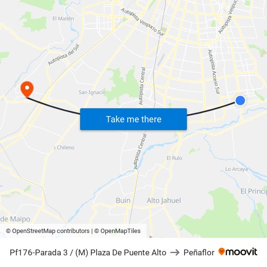 Pf176-Parada 3 / (M) Plaza De Puente Alto to Peñaflor map