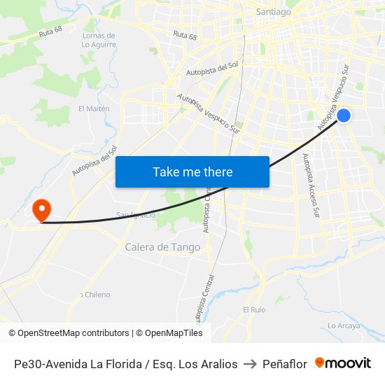 Pe30-Avenida La Florida / Esq. Los Aralios to Peñaflor map