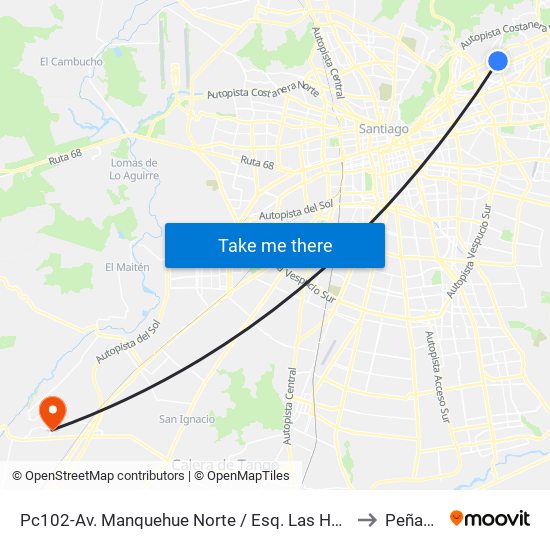 Pc102-Av. Manquehue Norte / Esq. Las Hualtatas to Peñaflor map