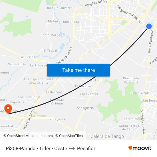 Pi358-Parada / Lider - Oeste to Peñaflor map