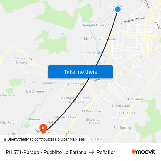 Pi1571-Parada / Pueblito La Farfana to Peñaflor map