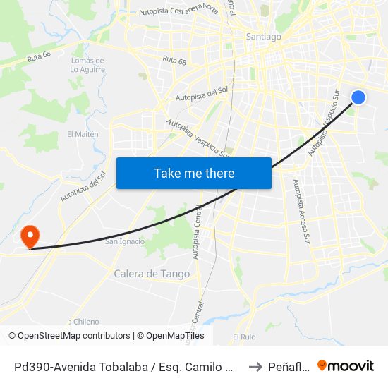 Pd390-Avenida Tobalaba / Esq. Camilo Mori to Peñaflor map