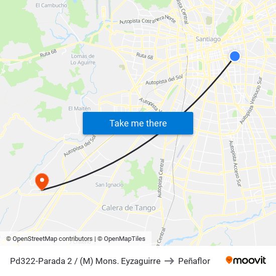 Pd322-Parada 2 / (M) Mons. Eyzaguirre to Peñaflor map